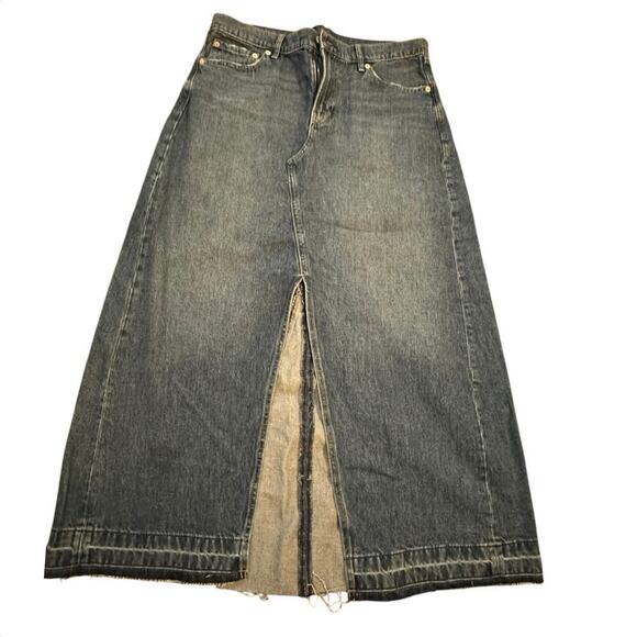 NWT Gap Women's Blue High Rise Indigo Frayed Hem Denim Maxi Skirt Size 14 - Picture 1 of 14